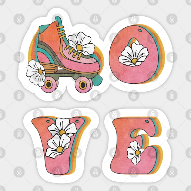 LOVE Skate Roller Skater Skating Rollerskating Rollerskate Rollerskater Retro Sticker by Sassee Designs